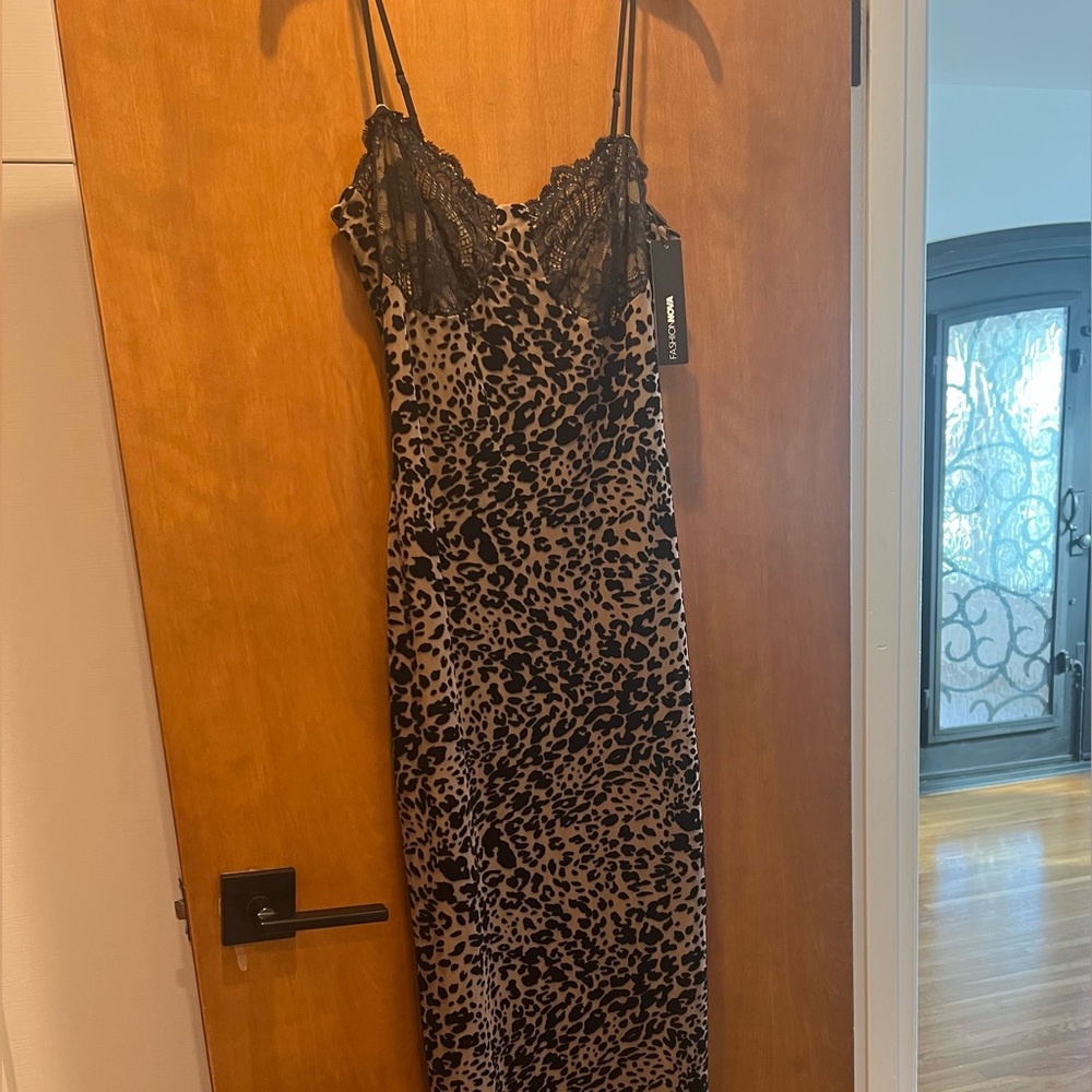 Leopard Print Lace Maxi Dress